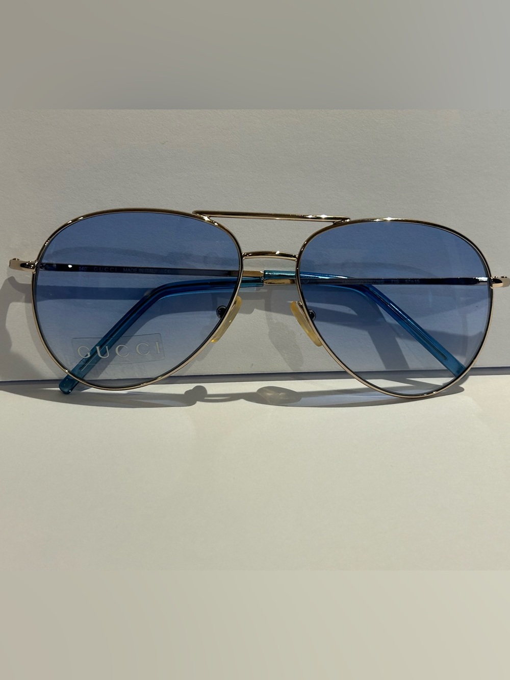 Gucci Silver Frame with Blue Lenses Aviator Sunglasses